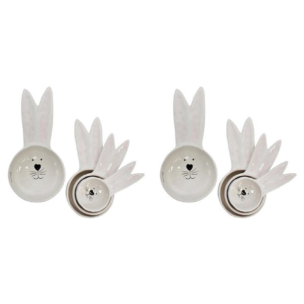 2x 4pc Ceramic Measuring Cup/Scoop Bunny Kitchen/Baking Cooking Utensil Set WHT