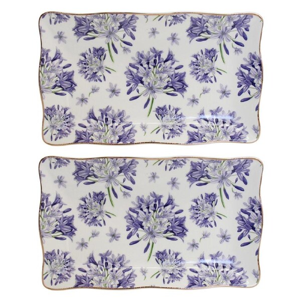 2x Agapantha Porcelain 20x12cm Plate Food/Snack Serving Dish Rectangle Tableware