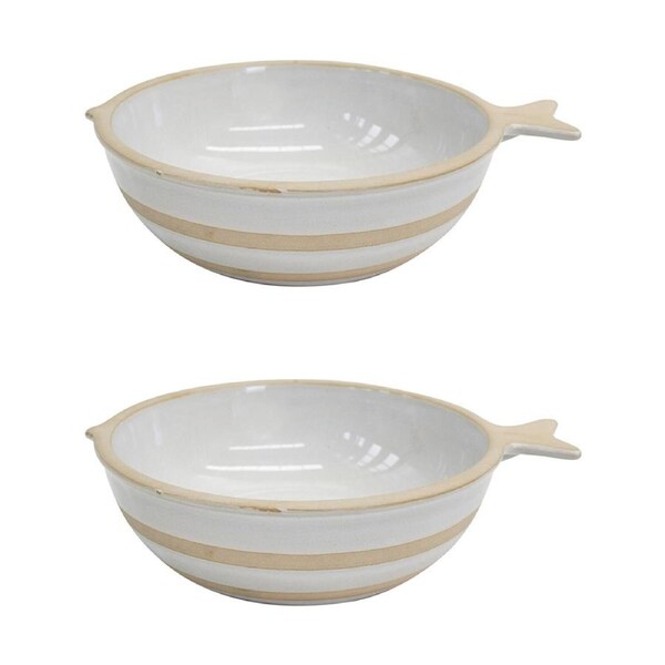 2x Fish Ceramic 21.5cm Snack Food Bowl Dish Round Large Tableware White/Beige