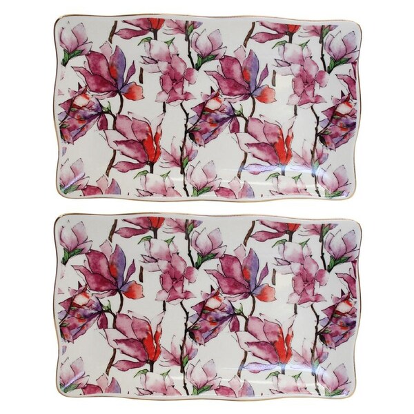 2x Magnolia Porcelain 20x12cm Floral Plate Food Serving Dish Rectangle Tableware