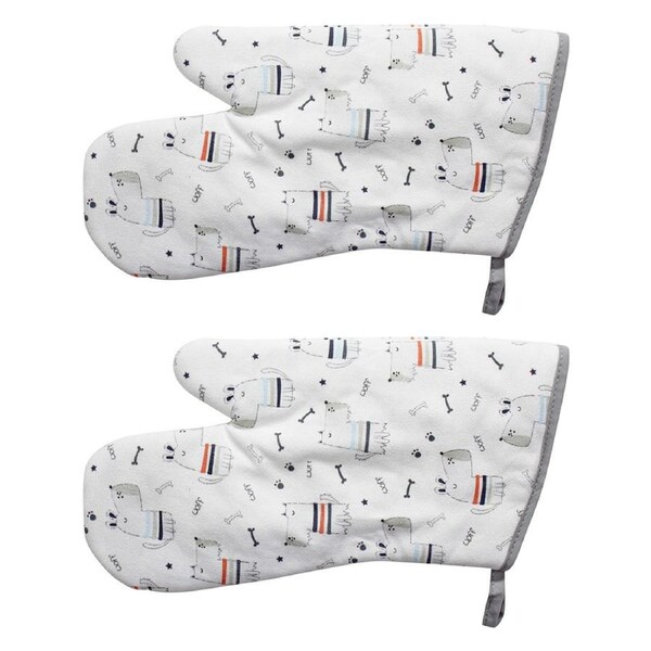 2x Cotton 32cm Oven Mitt Kitchen Cooking/Baking Heat Protector Pot Glove Dogs