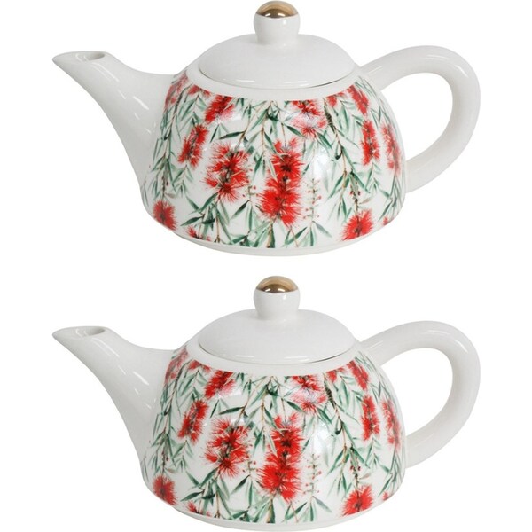2x Bottlebrush 19.5cm Teapot Porcelain/Metal Decorative Brewing Tea Pot w/Handle