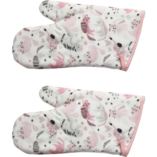 2x Cotton 32cm Oven Mitt Kitchen Cooking/Baking Heat Protector Pot Glove Cats
