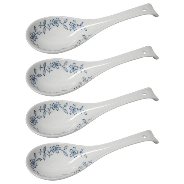 4x Ceramic 22cm Spoon Vine Asian Ramen Soup Tableware Serve/Dining Utensil White
