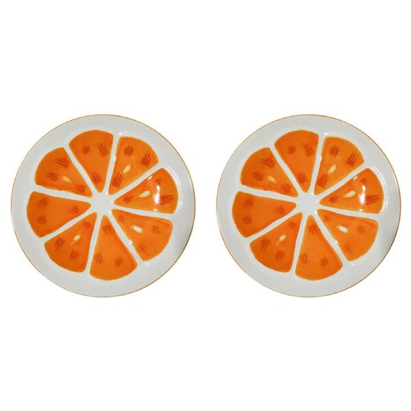 2x Ceramic 20cm Plate Orange Burst Serving Dessert/Appetizers Round Dinnerware
