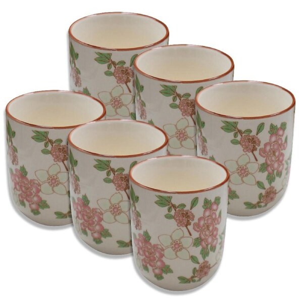6x Jappa Ceramic 8cm Coffee/Tea Water Cup Cylindrical Drink Milk Mug PNK Flowers