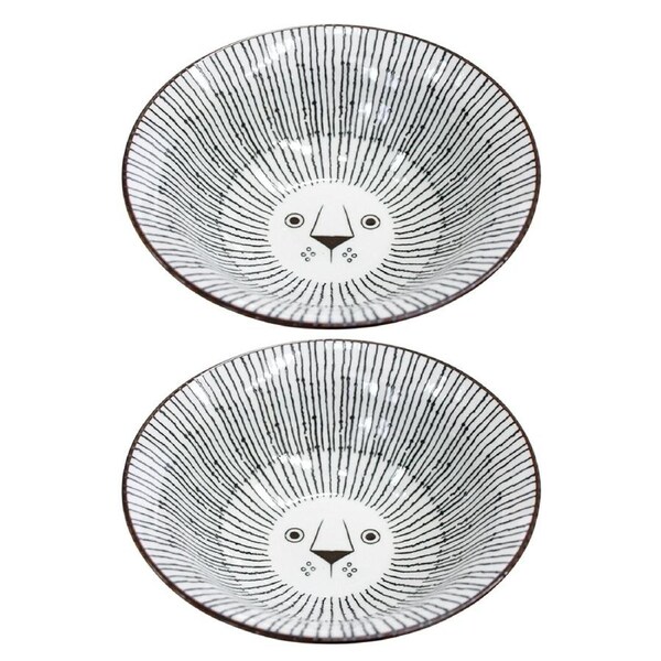2x Ceramic 17.5cm Leo Lion Bowl Round Serving Soup Dish Dinnerware Large White