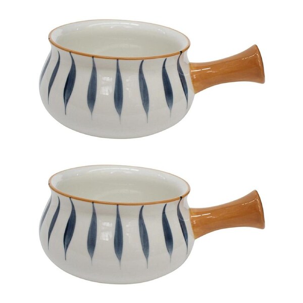 2x Ceramic 18.5cm Tapas Bowl Dash w/ Handle Round Serving Dinnerware White/Brown