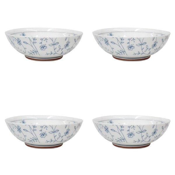 4x Ceramic 15.5cm Noodle Bowl Vine Serving Asian Ramen Round Dinnerware White
