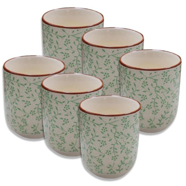 6x Jappa Ceramic 8cm Coffee Water Cup Cylindrical Drinkware Milk Mug Green Vine