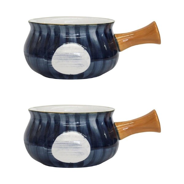 2x Ceramic 18.5cm Tapas Bowl Spot w/ Handle Serving Round Dish Dinnerware Blue