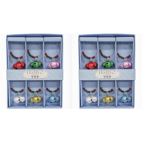 2x 6pc Metal 13cm Wine Charms Bells Champagne Bottle Drink Ring Tag/Marker Set