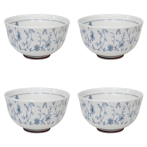 4x Ceramic 13.5cm Rice Bowl Vine Round Serving Soup Dish Dinnerware Small White