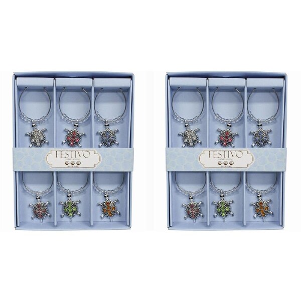 2x 6pc Metal 13cm Wine Charms Turtle Champagne Bottle Drink Ring Tag/Marker Set