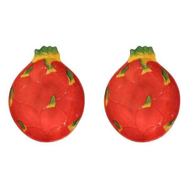 2x Dragon Fruit Ceramic 25cm Dessert Plate Snack Dish Round Tabletop Home Decor