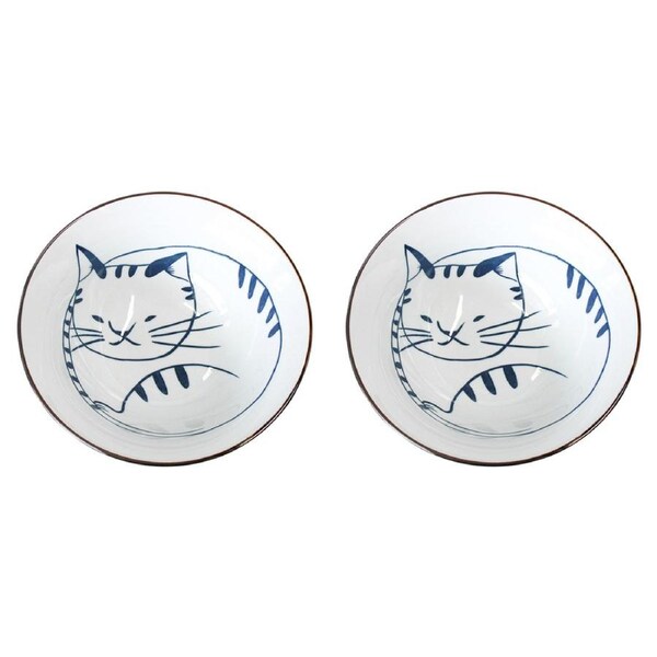 2x Ceramic 17.5cm Simba Cat Bowl Round Serving Soup Dish Dinnerware Large White