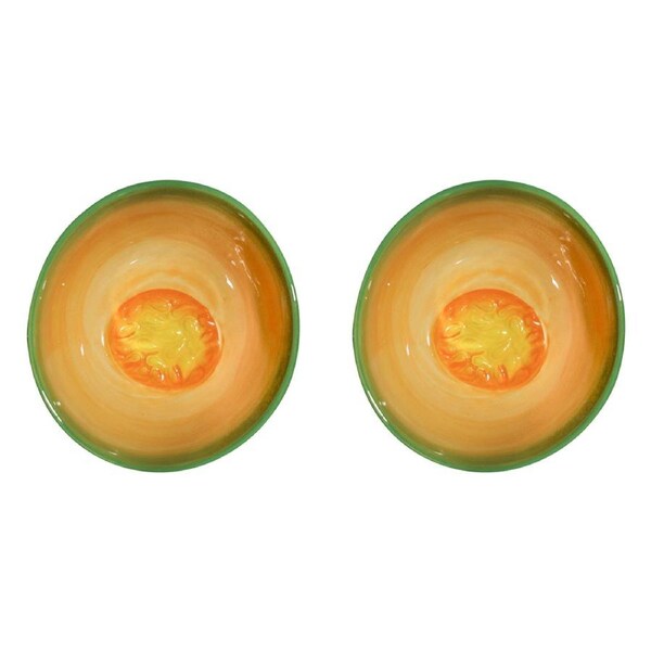 2x Ceramic Rockmelon 15cm Snack Side Food Bowl Dish Round Tableware Green/Orange