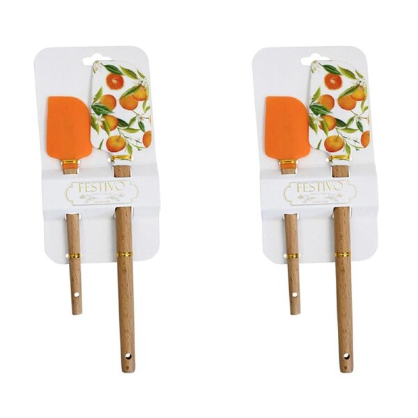 2x 2pc Silicone Wood Spatula Kitchen Baking/Cooking Utensil Cookware Set Citrus