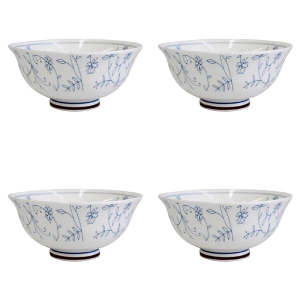 4x Ceramic 15cm Rice Bowl Vine Round Serving Soup Dish Dinnerware Large White