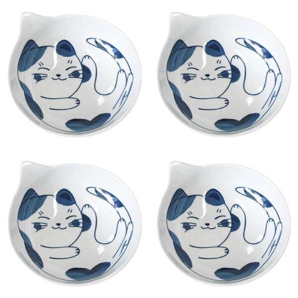 4x Ceramic 14.5cm Hugsy Cat Bowl Round Serving Soup Dish Dinnerware Medium White
