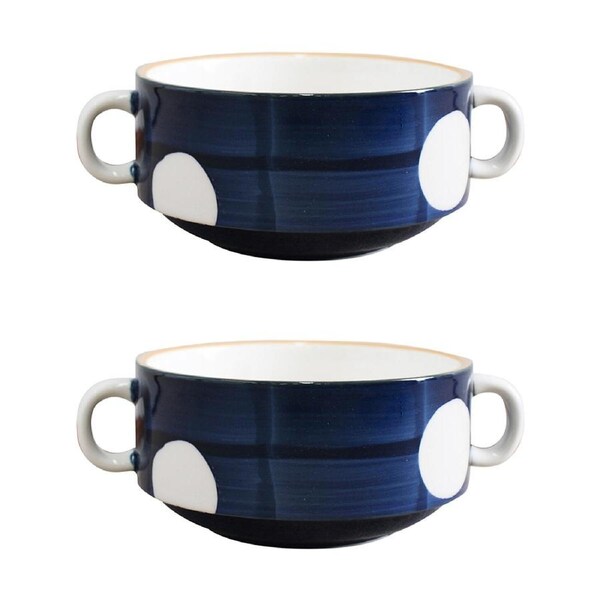 2x Spot Ceramic 16.5cm Soup Mug Dish Bowl w/ Handles Food Serving Tableware Blue