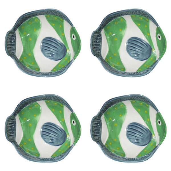 4x Oscar Ceramic 13cm Fish Dip/Sauce Bowl Dish Round Serving Tableware Green