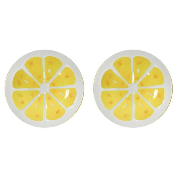 2x Lemon Slice Ceramic 20cm Plate Snack Dessert Serving Dish Tabletop Home Decor
