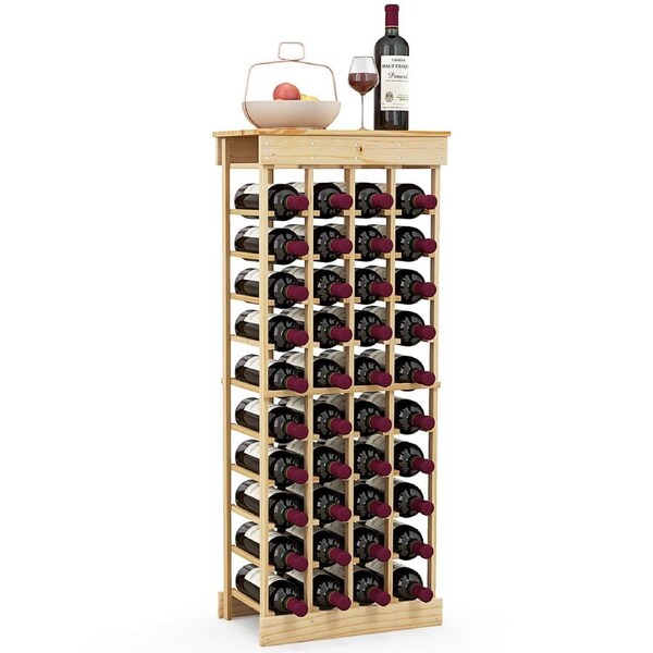 Giantex 40 Bottle Timber Wine Rack 10-Tier Wine Bottle Holder Freestanding Wine Display Shelf Cellar Bar Natural