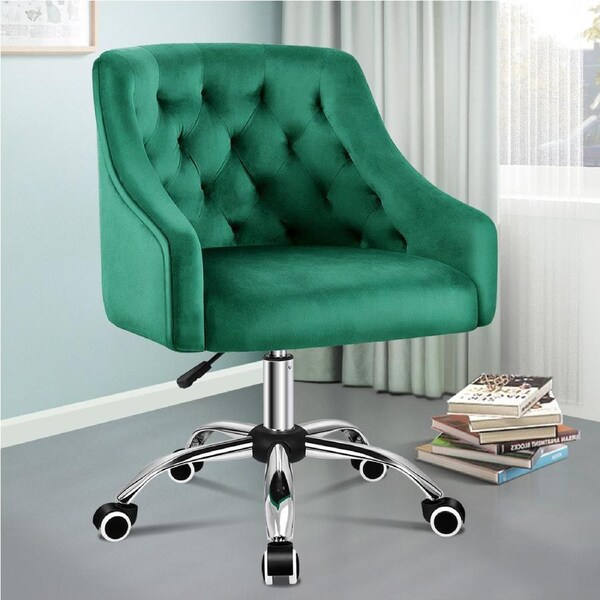 ALFORDSON Velvet Office Chair Fabric Armchair Computer Desk Chairs Swivel Work Seat Adult Kids Green