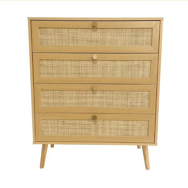 Foret Rattan 4 Chest of Drawers Dresser Storage Cabinet Lowboy Bedroom Natural