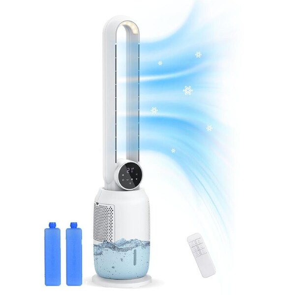 YOPOWER Bladeless Tower Fan Air purification Cooler, 2.5L Water Tank, 3 Speed Wind, 12H Timer