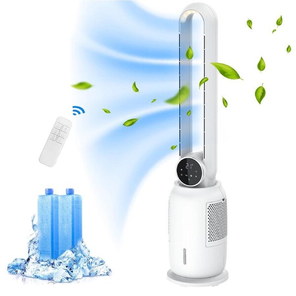 ADVWIN Bladeless Fan, 2.5L Evaporative Air Cooler with 3 Speeds, Remote Control, Night Light, Electric Purifying Fan
