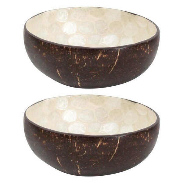 2x Ivory Pebble 13cm Decorative Coco Capiz Bowl Container Tabletop Decor Round