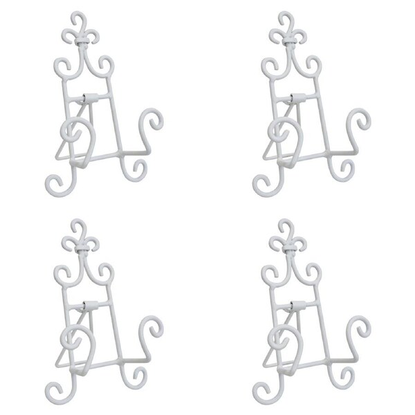 4x Curlz Metal 9x15cm Plate Stand Tabletop Display Home Decor Small Rustic White