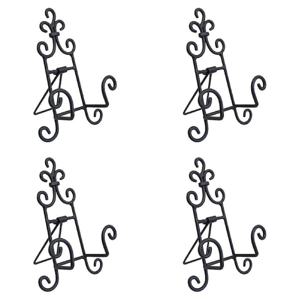 4x Curlz Metal 11x15cm Plate Stand Tabletop Display Home Decor Dark Small Black