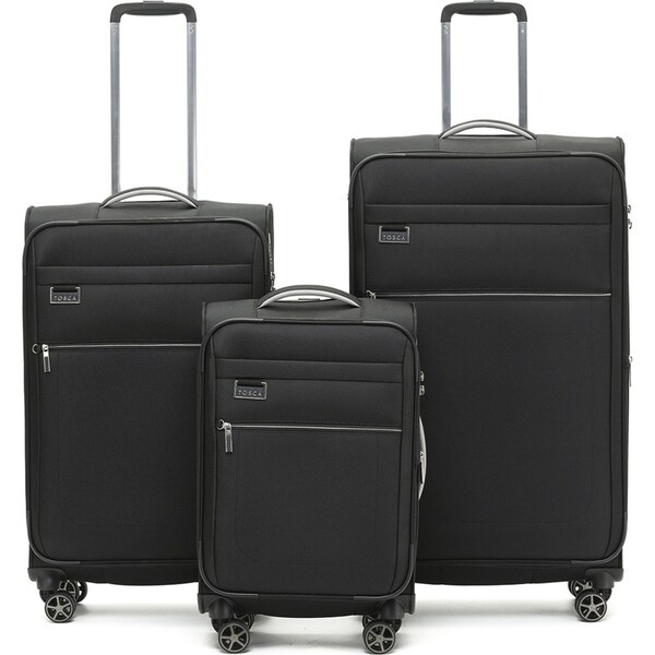 3pc Tosca Vega 21" Carry On 28/32" Trolley Case Suitcase Luggage Bag Black