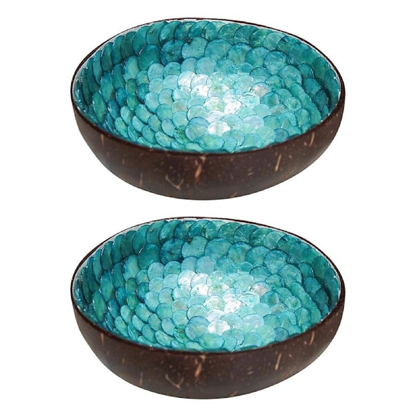 2x Shell Corfu 13cm Decorative Coco Capiz Bowl Container Home Tabletop Round