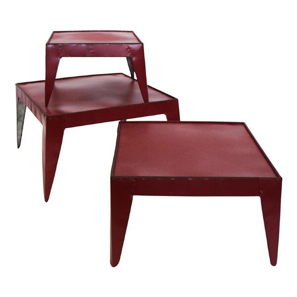 3pc Metal 30.5/25.5/20.5cm Display Stand/Table Storage Set Home/Room Decor Red