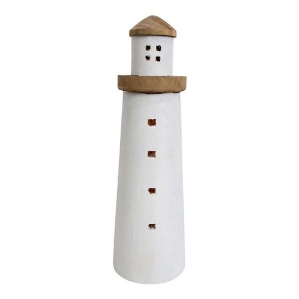 Decorative Timber 35cm Lighthouse Drift Display Ornament Home Room Decor White