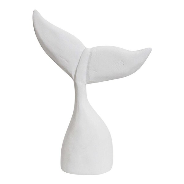 Timber Wood 34cm Whale Tail Drift Decorative Statue Figurine Ornament White