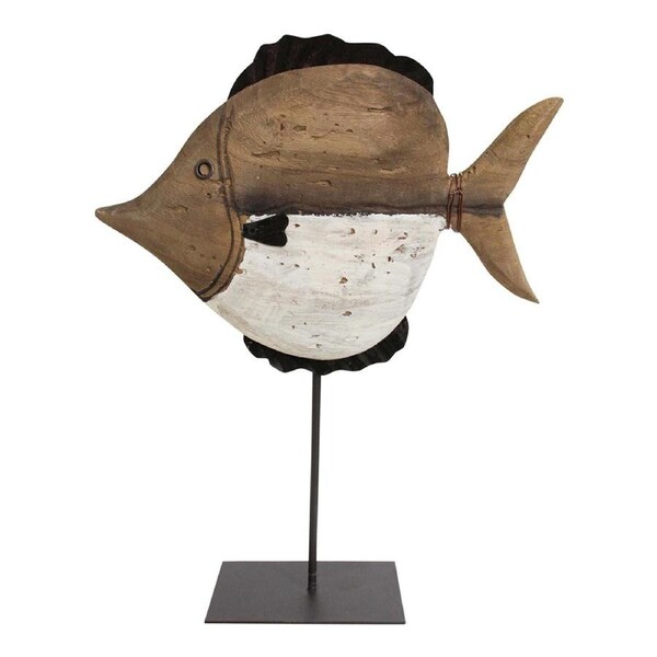 Timber Wood 32cm Fish w/ Stand Home Decorative Statue Figurine Ornament Brown