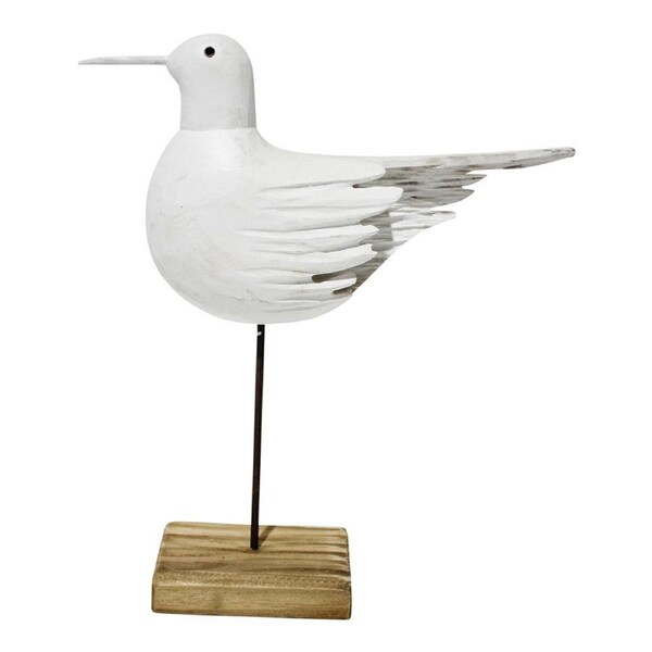 Timber Wood 28cm Sea Bird w/ Stand Decorative Statue Figurine Ornament White