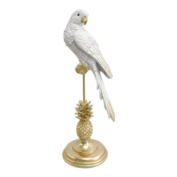 Resin 40.5cm King Gold Parrot Home Tabletop Display Decor Figurine w/White Stand