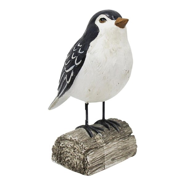 Resin 20cm Bird On Half Stump Home Tabletop Statue Decorative Figurine Black