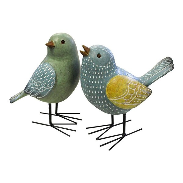 2pc Resin/Iron Birds Home/Room Tabletop Statue Decorative Figurine Blue/Yellow