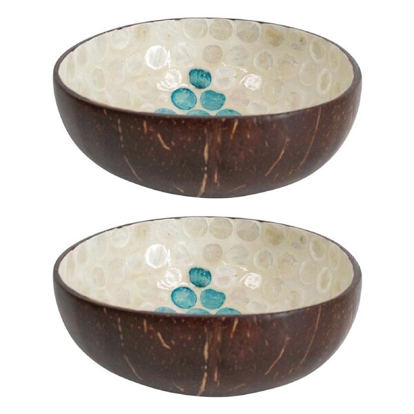 2x Tree Aqua 13cm Decorative Coco Capiz Bowl Container Home Tabletop Decor Round