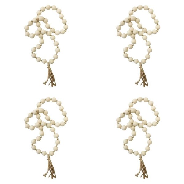 4x Wood/Jute 48cm Tassel Loop Bead Home/Office Decorative Charm Ornament Natural