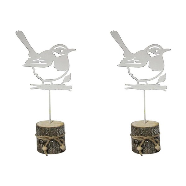 2x Metal/Wood 26.5cm Bird Stump Home Tabletop Display Statue Decorative Figurine