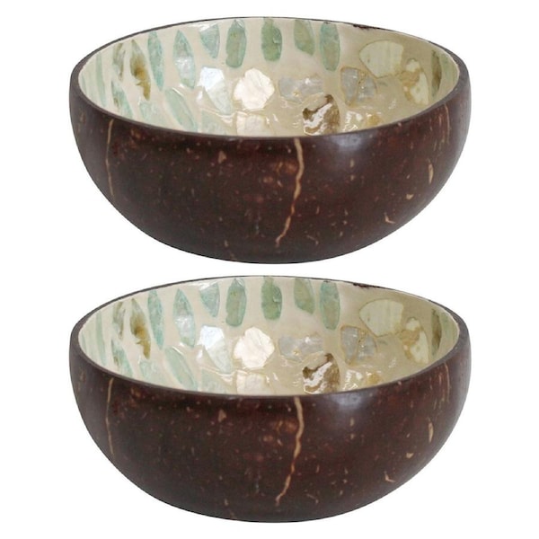 2x Chrysanthemum 13cm Decorative Coco Capiz Bowl Container Home Desk Decor Round