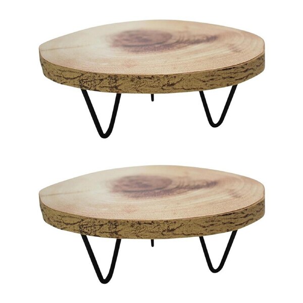 2x Platform Wood Cut 15cm Display Stand w/ Metal Legs Home Decor Small Natural
